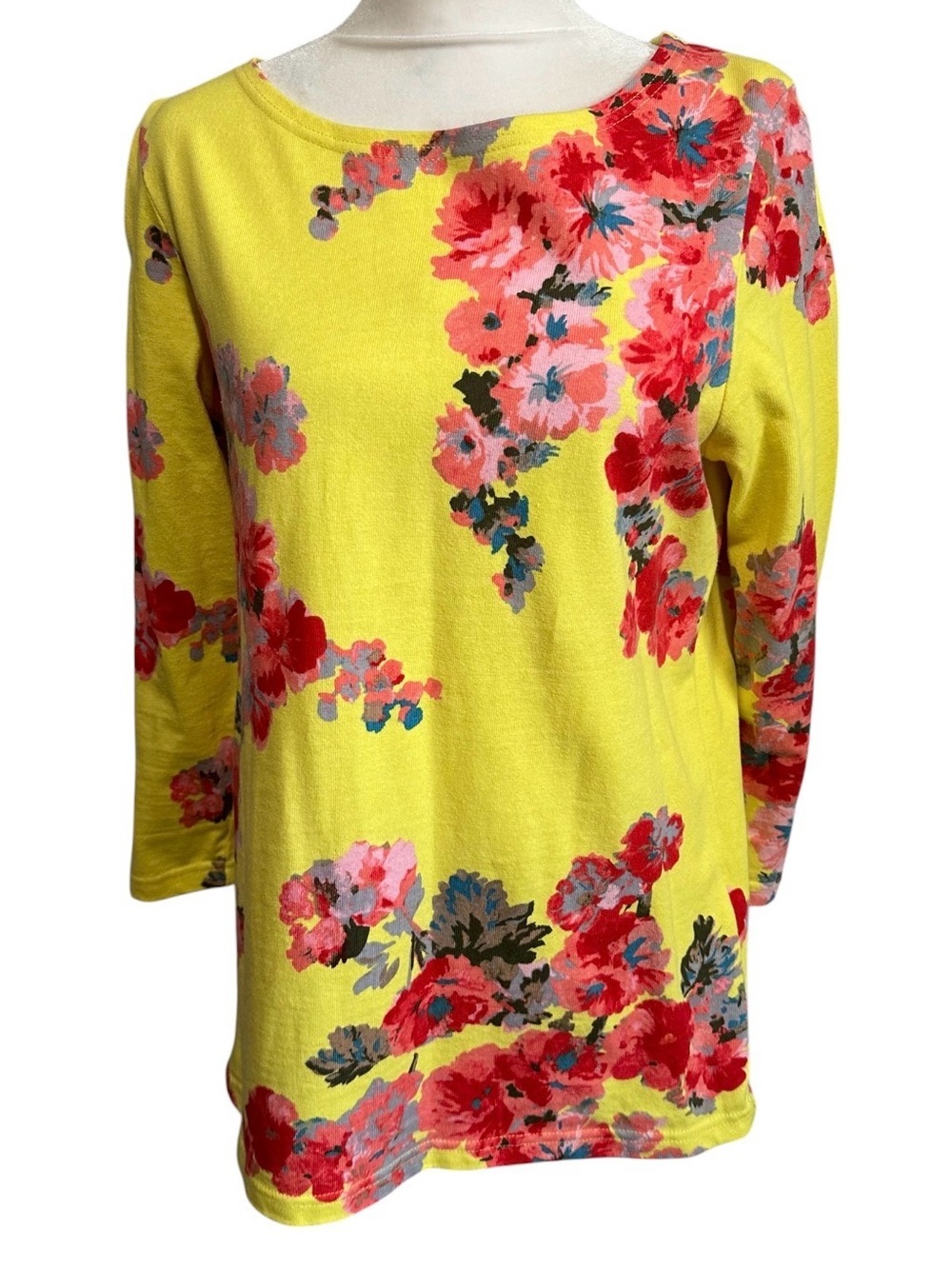 Joules Floral Scoop-Neck Long Sleeve Top in Yellow size 10